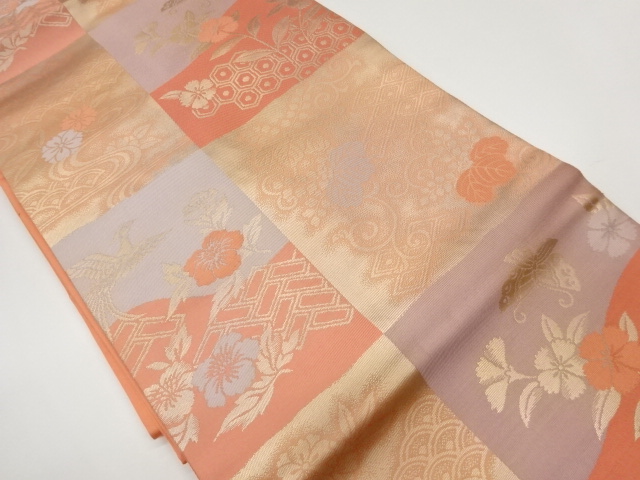 JAPANESE NAGOYA OBI / WOVEN FLOWER & SHIKISHI PATTERN